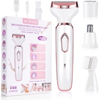 ACWOO Elektrischer Rasierer für Frauen, 4-In-1 Elektrischer Damenrasierer, Schmerzfreier Intimrasierer für Frauen, Haartrimmer für Gesicht Nase Achseln Intimbereich Bikinizone, USB-Aufladung