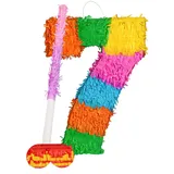 Fax Potato Nummer 7-Piñata-Set mit Stab und Augenbinde - Blauer Stick - Mexikaner Kinder Mädchen Jungen Geburtstagsfeier Parteien Spiele Dekorationen Bausatz