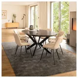 Home Deluxe Essgruppe Rund Ausziehbar AVENTURA inkl. Sternfuß - 120 x 120 cm Dark Oak, (7-tlg), Variantenauswahl, inkl. rundem Esstisch, Esszimmerstühle beige