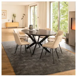 Home Deluxe Essgruppe Rund Ausziehbar AVENTURA inkl. Sternfuß - 120 x 120 cm Dark Oak, (7-tlg), Variantenauswahl, inkl. rundem Esstisch, Esszimmerstühle beige