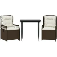 VidaXL 3-tlg. Garten-Essgruppe mit Kissen Braun Poly Rattan