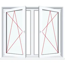 2-flügliges Kunststofffenster Brillantblau (Innen und Außen) Dreh-Kipp / Dreh-Kipp mit Pfosten
