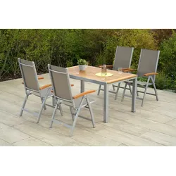 MERXX Gartenmöbelset »Naxos«, 5-tlg., klappbar/ausziehbar, Aluminium/Akazie/Textil - grau