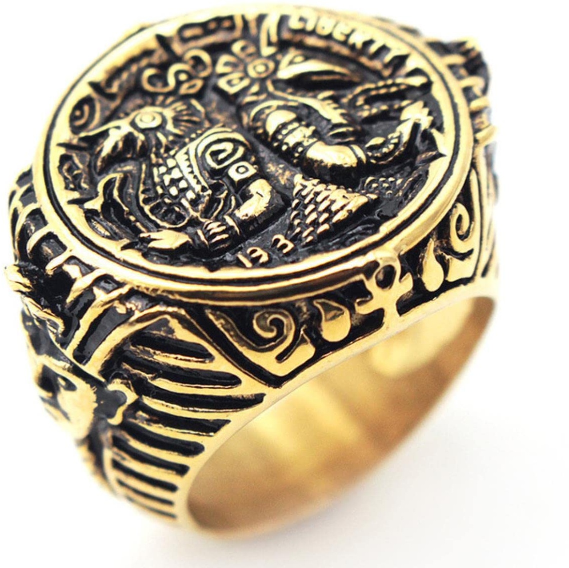 YAHOYA Vintage Herren Titan Stahl Ring Altägyptische Anubis Wanderer Edelstahl Ringe für Männer Schmuck Accessoires