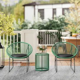 Outsunny Polyrattan Gartenmöbel Set, Outdoor Balkonmöbel für 2 Personen, 3-teilig Sitzgruppe mit 2 Stühle, Beistelltisch, Sitzkissen, wetterfest Gartenmöbel für Garten, Balkon, Grün Metall, Gartenmöbel-Sets