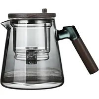 Press Teekanne, Teewassertrennung, Tee Brühkanne, bezaubernde Glas-Teekannen mit Holzgriff, 750 ml Stilvolle Press-Teekanne, Elegante Teekannen, Glas-Teekanne für perfekte Tee-Wasser-Trennung