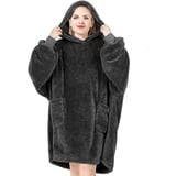 Woltu Hoodie Decke mit Ärmeln Kapuze, Oversized Kapuzenpullover flauschig, Oeko-TEX Zertifiziert, weiche Ärmeldecke Tragbare Decke zum Anziehen, Damen Herren, 95x85 cm Anthrazit