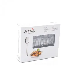 Sovie Tableware Mini Fingerfood Löffel metallisiert aus Plastik, 10 cm, Silber, 100 Stück - Einweg Minilöffel Besteck
