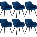 Woltu 6er Set Esszimmerstuhl Küchenstuhl Polsterstuhl Design Stuhl mit Armlehnen, mit Sitzfläche aus Samt, Gestell aus Metall, Blau,