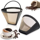 2-teilige Kaffeefilter, wiederverwendbare Kaffeefilter mit Griffen, Kaffeefilter aus Edelstahl, Kaffeefilter, Netzkorb, waschbare Goldfilter, geeignet für 8–12 Tassen Kaffee, Filtergröße 4