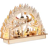 Brubaker 3D Lichterbogen - LED Schwibbogen - Schlittenfahrt im Wald - Weihnachtsbeleuchtung aus Holz Natur - 22 x 32 x 9 cm - Handbemalte Figuren - Weihnachtsdeko für Tisch & Fenster