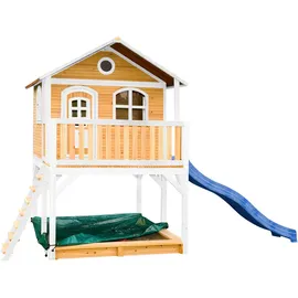 Axi Spielhaus Marc 432 x 293 x 212 cm Braun/Weiß mit Blauer Rutsche