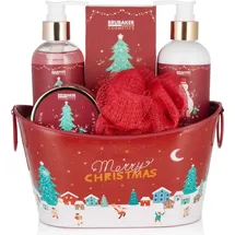 Brubaker Cosmetics Bade- und Dusch Set Winter Beeren Duft - 6-teiliges Geschenkset in dekorativer Metallwanne Weihnachten - Weihnachtsset