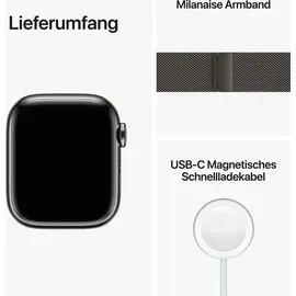 Apple Watch Series 8 GPS + Cellular 41 mm Edelstahlgehäuse graphit, Milanaise Armband graphit