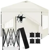 Laneetal Pavillon 3x3 m, Faltpavillon mit Seitenwänden, wasserfest stabil Winterfest, Outdoor Gartenpavillon, Partyzelt Gartenzelt, höhenverstellbar, mit Pavillon Gewichte 4er Set,Beige