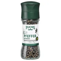 Fuchs Gewürze - Belém Pfeffer schwarz ganz - original schwarzer Belém Pfeffer, ideal für dunkle Saucen mit verstellbarem Mahlwerk - 50 g in wiederverwendbarer Mühle