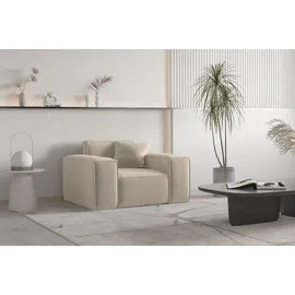 Fun Möbel Sessel Celes Premium Stoff Opera Velvet 70 x 70 x 70 cm Beige mit Zierkissen