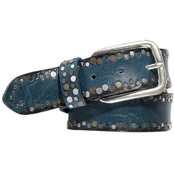 Nietengürtel SILBERGIFT, Damen, Gr. 80, blau (dunkelblau), Rindsleder, unifarben, modisch,klassisch, Gürtel, Üppig mit Multitcolour-Nieten besetzt