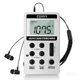 AM/FM Tragbares Radio,Covvy Digitales Pocket Mini Radio mit 500mAh 3.7V Wiederaufladbarer Akku und Kopfhörer (White)