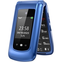 uleway GSM Seniorenhandy Klapphandy ohne Vertrag, vodafone, Großtasten Mobiltelefon Einfach und Tasten Notruffunktion,2.4 +1.7 Zoll Dual Display Handy für Senioren (Blau)