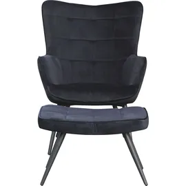 byLIVING Sessel Uta Samt 60 x 97 x 80 cm Schwarz mit Hocker