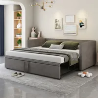 okwish Polsterbett Schlafsofa 90/180x200 cm Jugendbett  mit Lattenrosten, Ausziehbett aus hautfreundlichem Samtstoff, Hellgrau, mit  Matratze - Grau