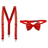 Set Hosenträger & Fliege "Pailletten", rot