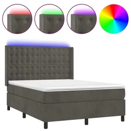 vidaXL Boxspringbett mit Matratze & LED Dunkelgrau 140x200 cm Samt