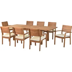 Garten-Essgruppe MERXX "»Batavia«", beige (natur, natur, natur), Auszugsplatte, stapelbar-ausziehbar, Massivholz, Sitzmöbel-Sets, moderne Landhausoptik in warmen Holznuancen