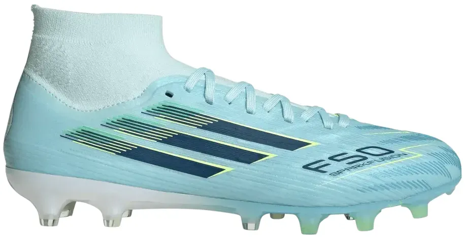 Adidas Fußballschuhe F50 Sparkfusion Pro, Mid Cut Fußballschuhe für feste Böden und Kunstrasen mit Primeknit Schaft - hellblau / 46
