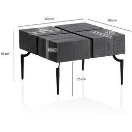 Wohnling Livetastic Couchtisch Schwarz, Holz, Mangoholz, massiv, quadratisch, konisch, 60x40x60 cm Wohnzimmer, Wohnzimmertische, Couchtische