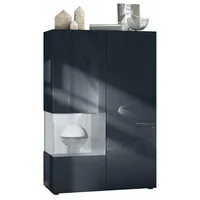 Vladon Vitrine, Hellgrau, 91.5x136.5x37 cm, Wohnzimmer, Wohnwände, Vitrinenschränke