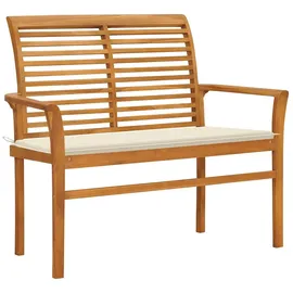 vidaXL Gartenbank Massivholz Teak 112 cm Cremeweiße Auflage