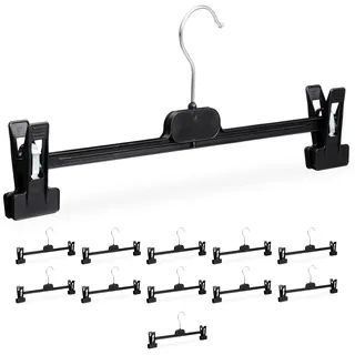 Relaxdays Hosenbügel 12er Set, 2 Klammern, Clipkleiderbügel für Hosen & Röcke, HBT: 15x35,5x2,5 cm, PP & Eisen, schwarz