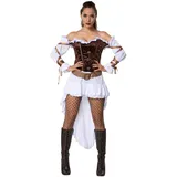 dressforfun 900487 - Damenkostüm Steampunk Palastwache, Satinkleid mit unterschiedlich lang geschnittenem Rock (L | Nr. 302317) - L