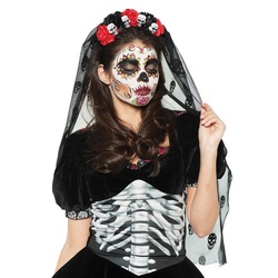 Underwraps Kostüm Tag der Toten Schleier Totenkopf, Stimmungsvoller Schleier für Halloween und Catrina Kostüm schwarz