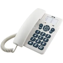 SPC Original - Festnetztelefon für den Tisch oder die Wand, große Tasten, 3 Direktwahlen, extra laute Klingellautstärke - Weiß