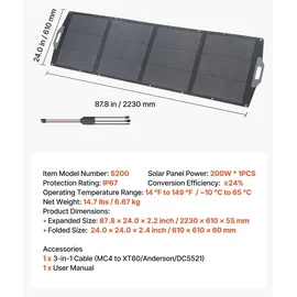 Vevor Faltbares Solarpanel monokristallin 200 W