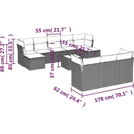 vidaXL Gartensofa-Set 11-tlg. grau Polyrattan