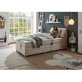 ed exciting design Boxspringbett »Concord«, inkl. Motor, Stauraum im Kopfteil und Topper, beige