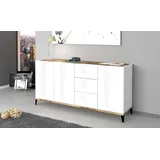 Dmora - Kommode Paolo, Küchen-Sideboard mit 3 Türen und 3 Schubladen, Wohnzimmer-Buffet, 100 % Made in Italy, 160 x 40 x 82 cm, glänzendes Weiß und Ahorn,