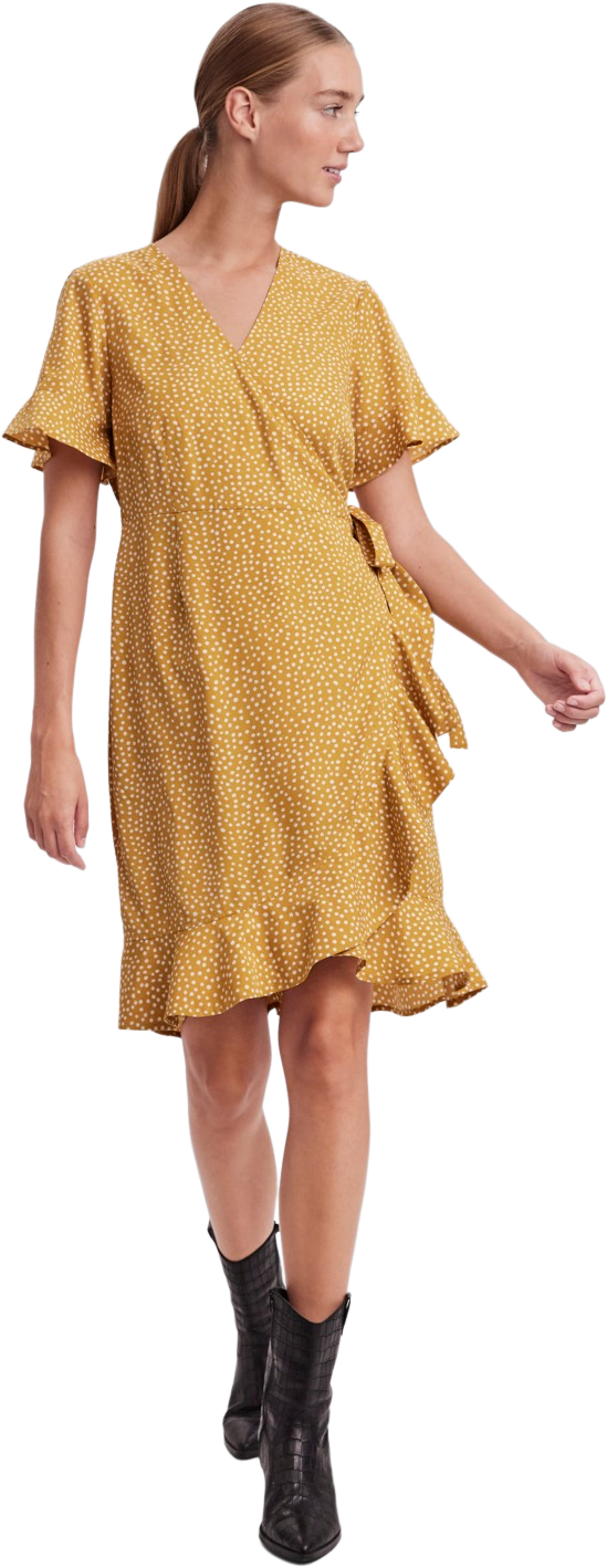 Vero Moda Damen Kleid VMHENNA WRAP Regular Fit Regular Fit Gelb Tiny Dots 10252951 S