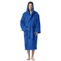 Arus Herrenbademantel Astrom aus Baumwoll-Frottee, Reisebademantel, Saunamantel, 100% Baumwolle, Kapuze, Gürtel, mit Kapuze, wadenlang oder extra lang, 100% Baumwolle blau XL