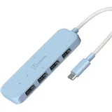 j5create Umweltfreundlicher USB-C-zu-Hub Typ A Gen 2 mit 4 Anschlüssen, USB 3.2 Gen 1 (3.1 Gen 1) Ty (USB-C, 4 Ports), Dockingstation ... USB Hub, Blau