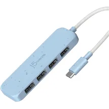 j5create Umweltfreundlicher USB-C-zu-Hub Typ A Gen 2 mit 4 Anschlüssen, USB 3.2 Gen 1 (3.1 Gen 1) Ty (USB-C, 4 Ports), Dockingstation ... USB Hub, Blau