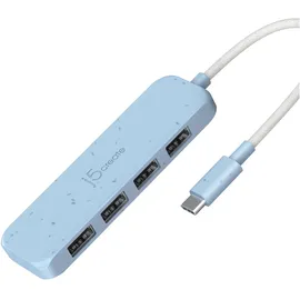 j5create Umweltfreundlicher USB-C-zu-Hub Typ A Gen 2 mit 4 Anschlüssen, USB 3.2 Gen 1 (3.1 Gen 1) Ty (USB-C, 4 Ports), Dockingstation ... USB Hub, Blau