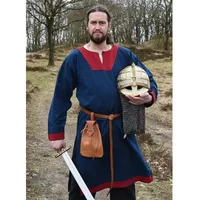 Battle Merchant Wikinger-Kostüm Mittelalterliche Tunika Vallentin, blau/rot S blau|rot S | S