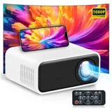 PODOFO Tragbarer Mini-Projektor, Handy-Heimkino für Leinwandprojektion LCD-Beamer (3000 lm, 3000:1, 1920*1080 px, WiFi-Verbindung) weiß