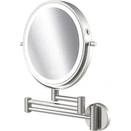 DEUSENFELD WL103EFA - Akku Batterie LED Doppel Wand Kosmetikspiegel, 3 Gelenkarme, 10x Vergrößerung + Normalspiegel, Ø20cm, 360° schwenkbar, 3 ... - Silber