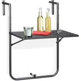 Relaxdays Balkonhängetisch klappbar, 3-fach höhenverstellbar, Rattan-Optik, wetterfest, Tisch BxT 59,5 x 36 cm, schwarz